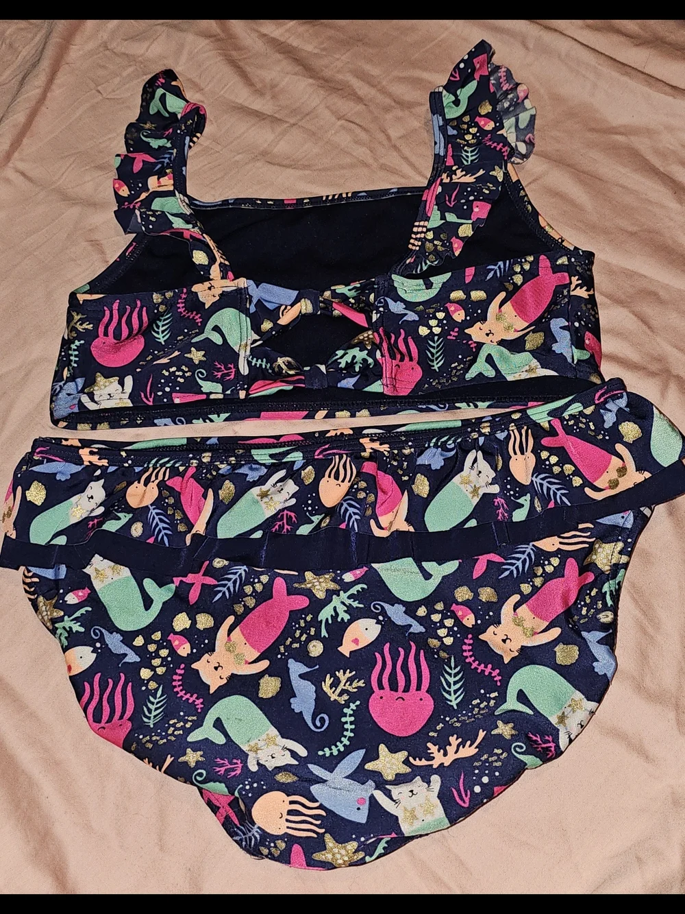 Cat & Jack Navy Multicolor Cat Mermaid & Sea Creatures Two-Piece Bikini Girls XL